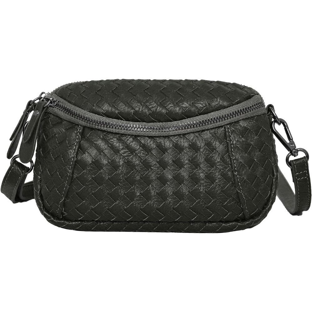 Vegan Leather Crossbody Bag Small Shoulder Purse with Woven Texture